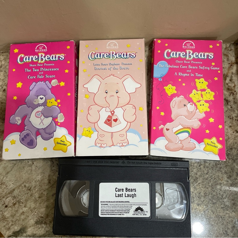 Care Bears VHS Lot 4 Share Bear Lotsa Heart Elephant Cheer Bear Tested Working